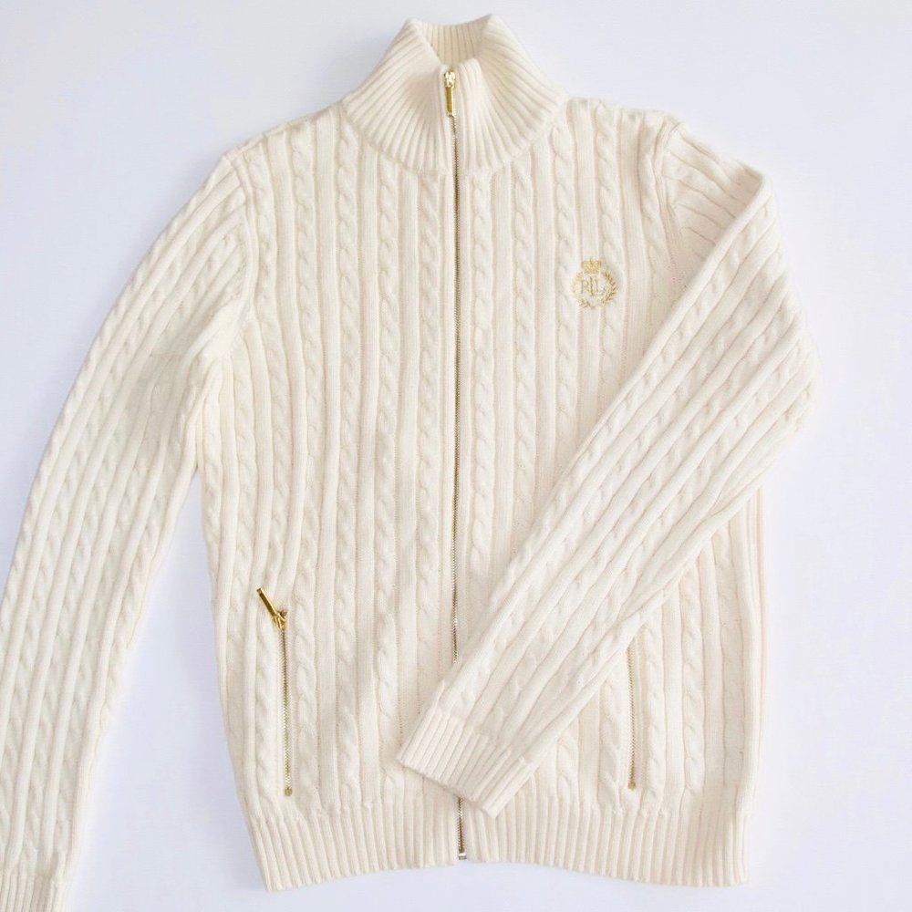 Lauren Ralph Lauren Cable-Knit Zip-Up Sweater (L)